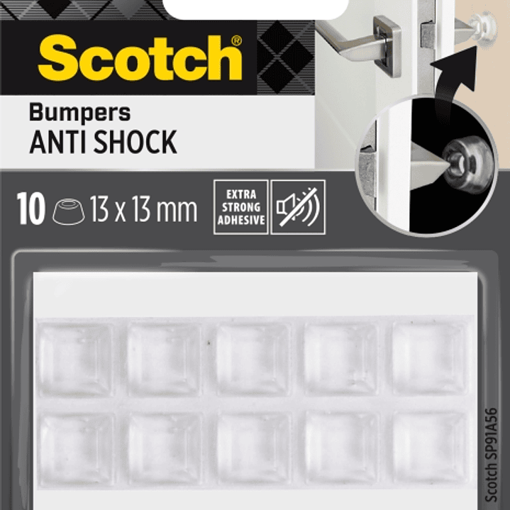 Scotch Pack de 10 Topes Adhesivos para Paredes - Antichoque - 13x13mm - Color Transparente 1