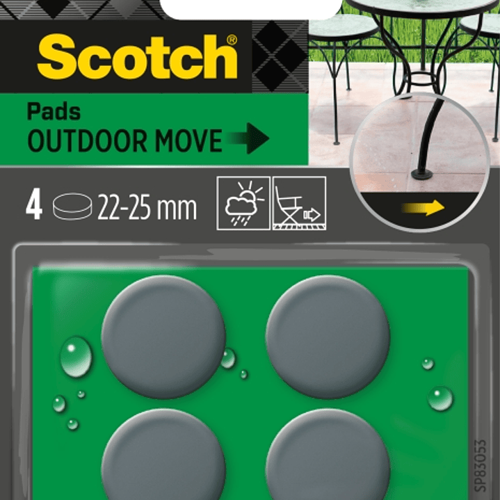 Scotch Pack de 4 Patines Deslizantes Adhesivos - Uso en Exterior - Diametro de 22-25mm - Color Gris 1