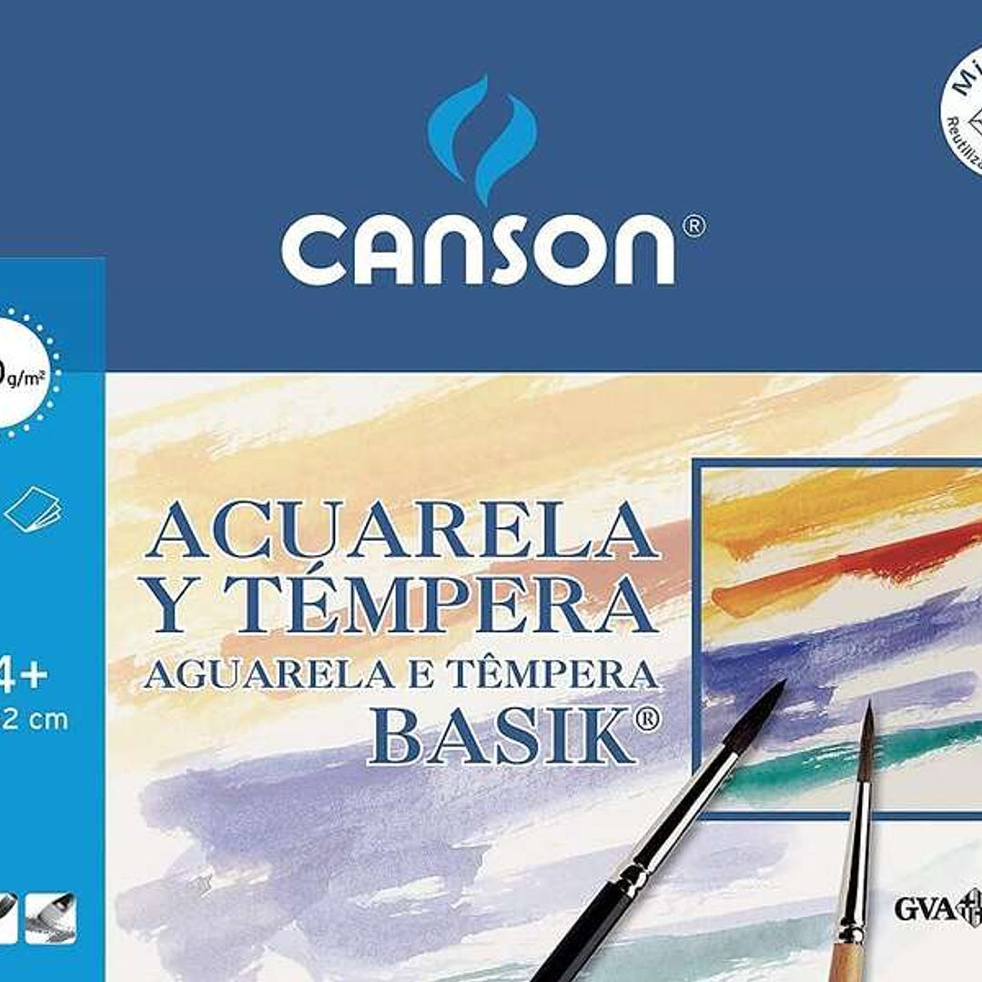 Canson Acuarela Basik Minipack de 6 Hojas A4+ 370gr - Muy Bien Encolado - De grano Ligero - Color Blanco 1