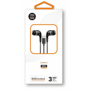 TechOneTech ear Tech Hop Auriculares Intraurales USB-C - Microfono Integrado - Cable de 1.20m - Negro