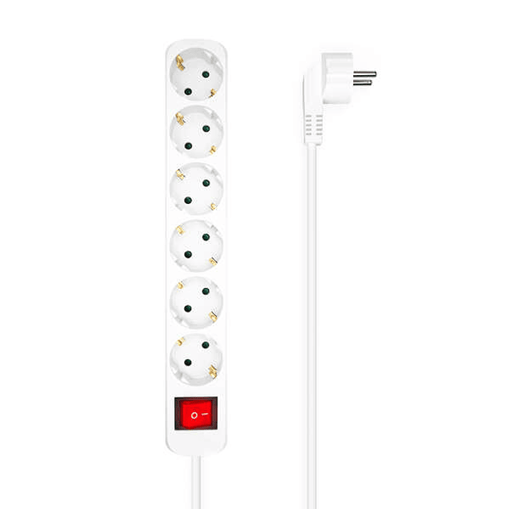 Aisens Regleta Multiple de 6 Tomas con Interruptor con Cable 3×1.5mm2 - 1.4m - Color Blanco 1