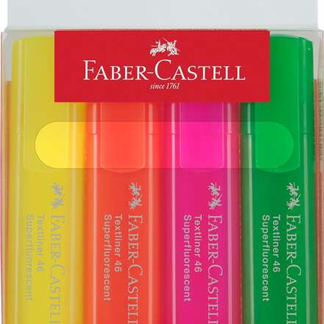 Faber-Castell Textliner 46 Superfluorescente Pack de 4 Marcadores Fluorescentes - Punta Biselada - Trazo entre 1mm y 5mm - Tinta con Base de Agua - Co 1