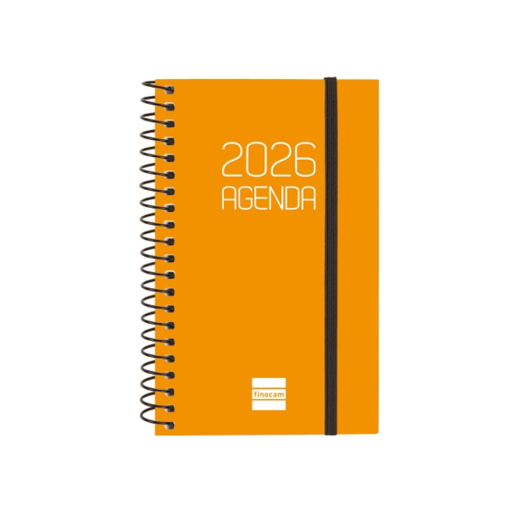 Finocam Opaque Agenda de Espiral - Anual 2026 - Tapa Ligera - Cierre con Goma Elastica - Formato E3 - 85x14x127mm - Semana Vista Horizontal - Color Na 1