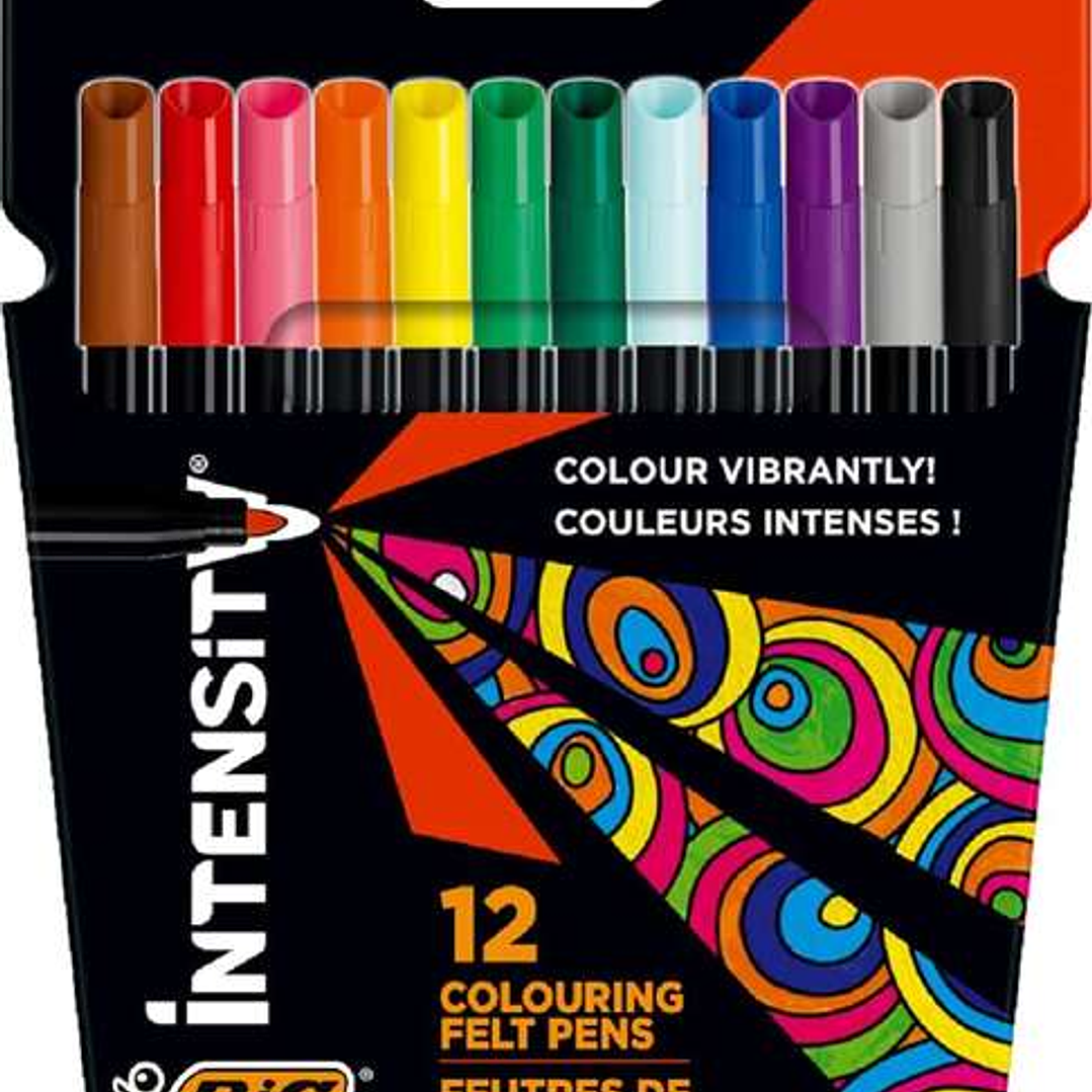 Bic Intensity Pack de 12 Rotuladores - Punta 0.9mm - Tinta con Base de Agua Lavable - Colores Surtidos 1