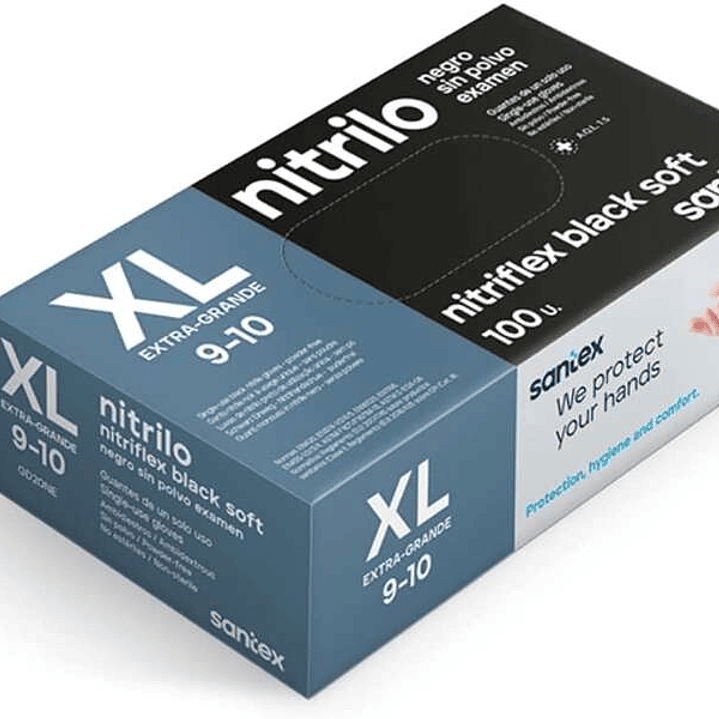 Santex Nitriflex Black Soft Pack de 100 Guantes de Nitrilo para Examen Talla XL - 3.5 gramos - Sin Polvo - Libre de Latex - No Esteriles - Color Negro 1