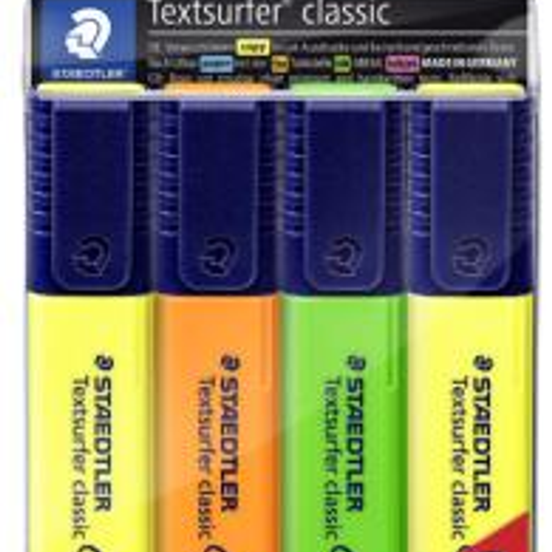 Staedtler Textsurfer Classic 364 Pack de 4 Marcadores Fluorescentes - Secado Rapido - Trazo 1 - 5mm Aprox - Colores Surtidos 1