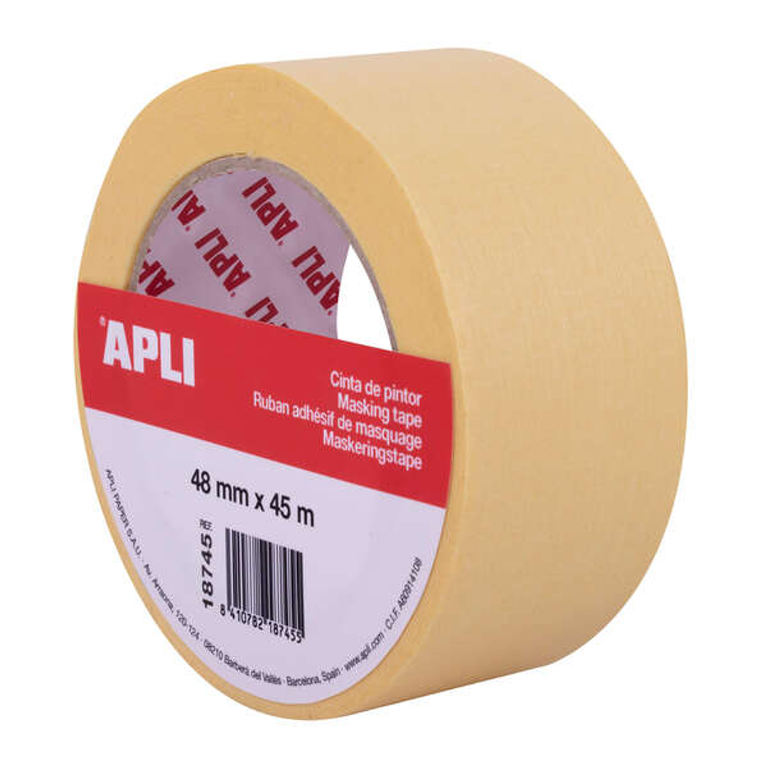 Apli Cinta Pintor 48mm x 45m - Papel de 57 g/m² - Facil de Cortar y Aplicar - Resistente a la Humedad - Ideal para Pintura y Decoracion 1
