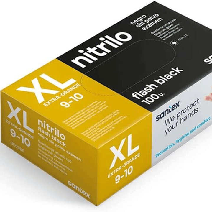 Santex Flash Black Pack de 100 Guantes de Nitrilo Talla XL - 6 gramos - Sin Polvo - Libre de Latex - No Esteriles - Color Negro 1