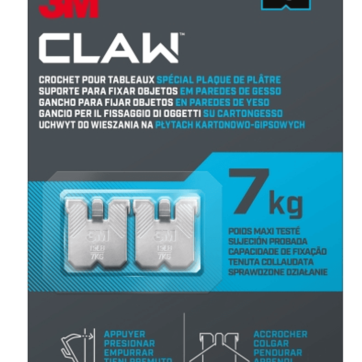 3M Claw Pack de 4 Ganchos de Metal para Paredes de Yeso - Soporta hasta 7kg - Color Gris/Titanio 1