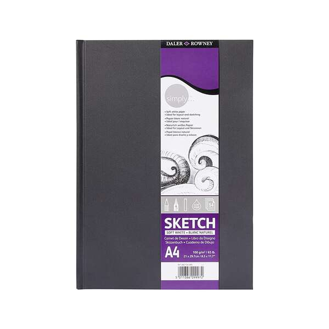 Daler Rowney Simply Cuaderno de Dibujo Cosido A4 54 Hojas 100g/m2 - Cubierta Rigida - Color Blanco 1