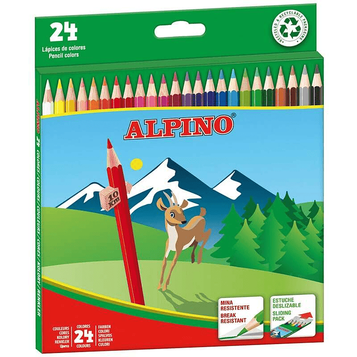 Alpino Pack de 24 Lapices de Colores Hexagonales - Mina de 3mm - Resistente a la Rotura - Bandeja Extraible - Colores Surtidos 1
