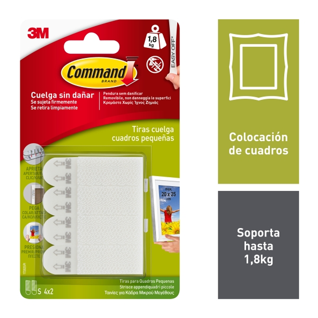 Command Pack de 4 Tiras para Colgar Cuadros - Talla S - Soporta hasta 1.8kg - Color Blanco 1