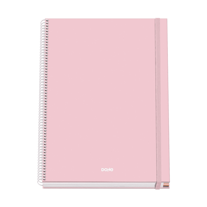 Dohe Serenity Cuaderno Espiral A4 100 Hojas Microperforadas Cuadricula 5mm - Tapa Dura Carton Forrado - Cierre de Goma - Bandas de Color - Color Rosa 1
