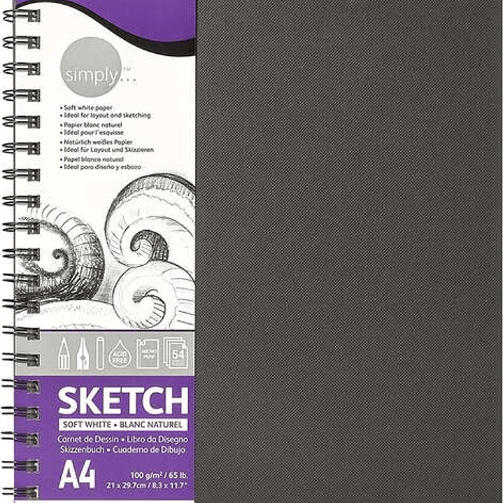 Daler Rowney Simply Cuaderno de Dibujo A4 100g/m2 - Cubierta Rigida con Encuadernacion en Espiral - Color Blanco 1