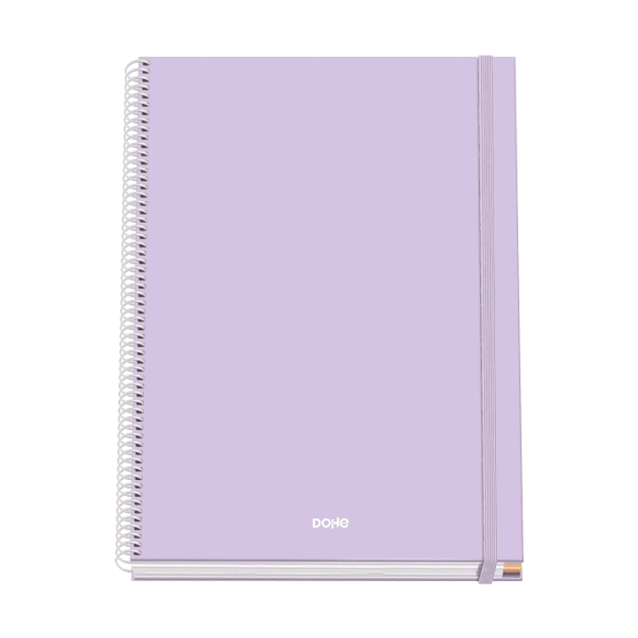 Dohe Serenity Cuaderno Espiral A4 100 Hojas Microperforadas Cuadricula 5mm - Tapa Dura Carton Forrado - Cierre de Goma - Bandas de Color - Color Morad 1