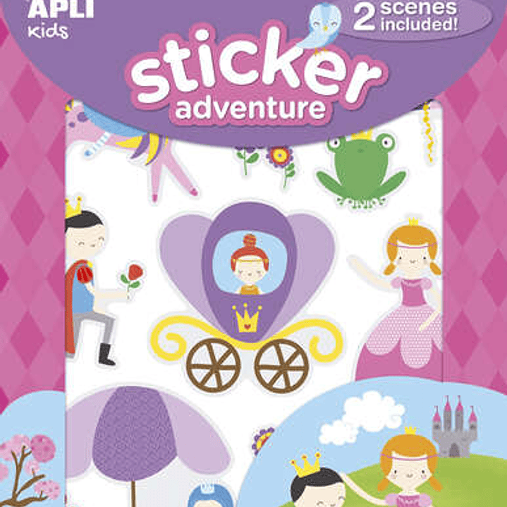 Apli Sticker Adventures Pack de 39 Pegatinas de Papel Tematica Princesas - 2 Escenarios 45x20cm - Formato Reducido con Cajita Asa - Ideal para Niños a 1