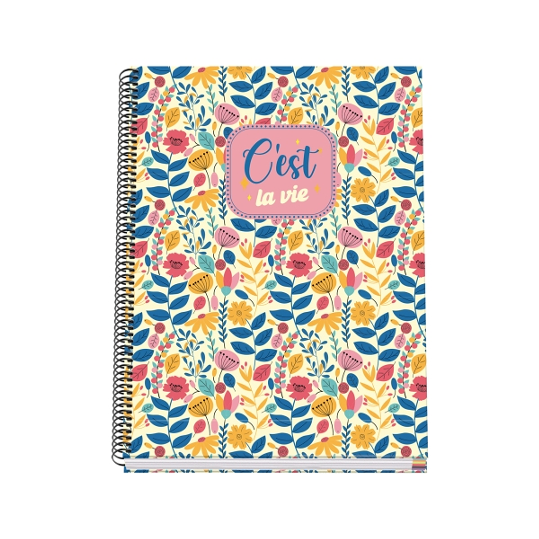 Dohe C`est la Vie Cuaderno Espiral A4 100 Hojas Microperforadas Cuadricula 5mm - Tapa Dura Carton Forrado - Bandas de Color 1