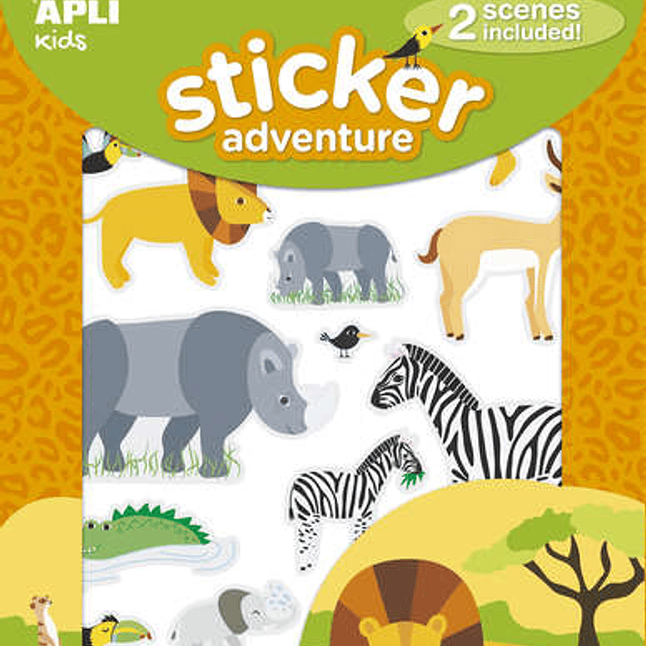 Apli Pack de 34 Pegatinas con Tematica Animales de la Sabana - Incluye 2 Escenarios 45x20cm y 34 Pegatinas - Ideal para Crear Historias y Aventuras 1