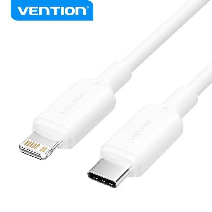 Vention Cable USB 2.0 Tipo C a Lightning - Conector Niquelado - Potencia 27W - Corriente 3A - 2M - Color Blanco 1
