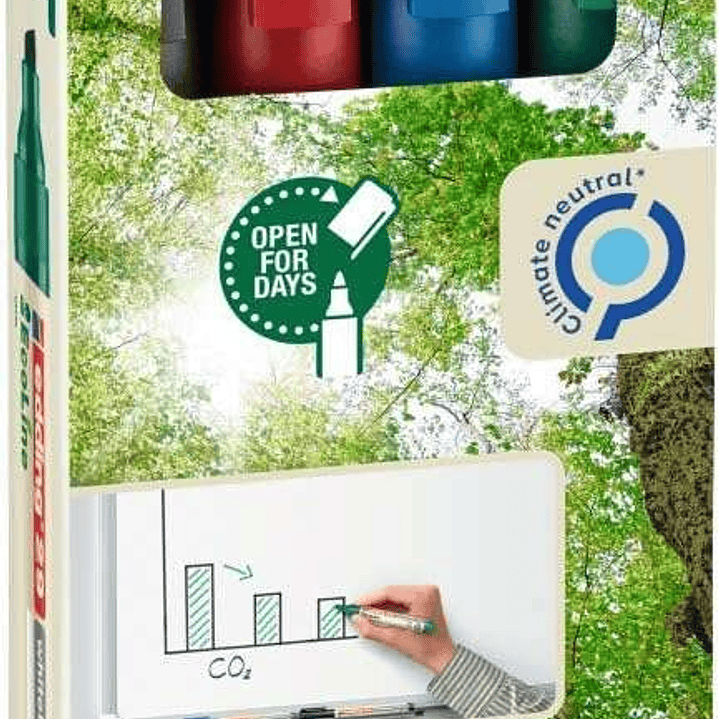 Edding 29 EcoLine Pack de 4 Rotuladores para Pizarra Blanca - Punta Biselada - Trazo entre 1-5mm - 90% de Plastico Reciclado - Borrado en Seco - Color 1