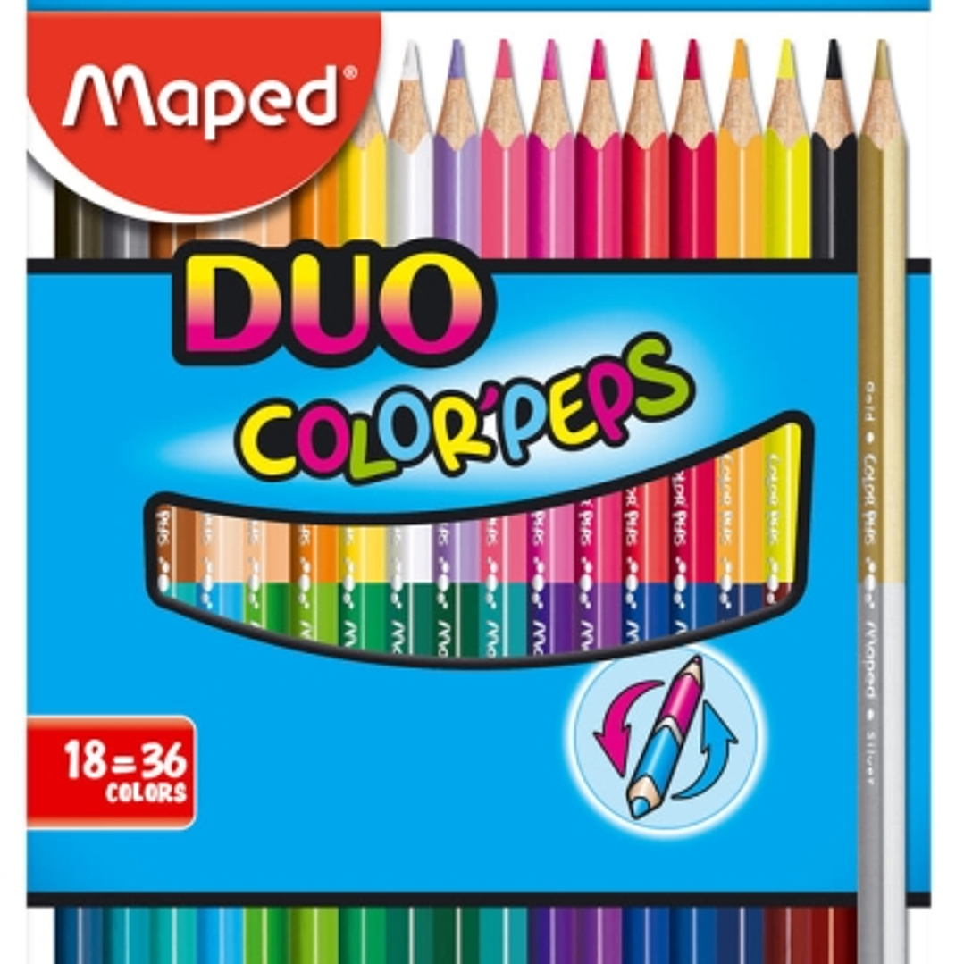 Maped Color´Peps Duo Pack de 18 Lapices Bicolores Triangulares - Doble Punta 2.9mm - Madera Certificada FSC - Colores Surtidos 1