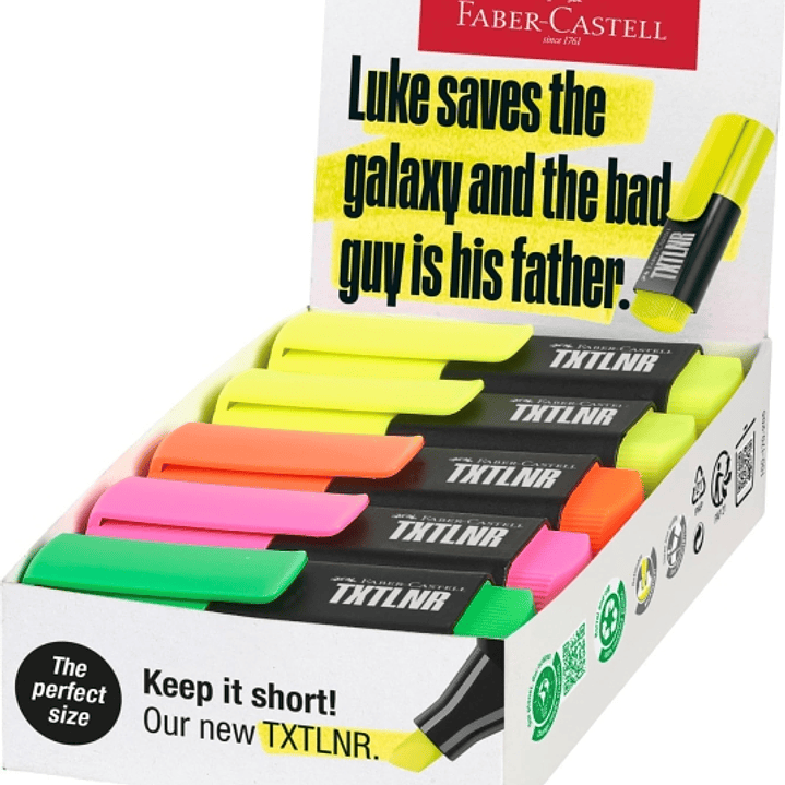 Faber-Castell TXTLNR Caja de 10 Marcadores Fluorescentes - Punta Biselada - Trazo entre 1, 2 y 5 mm - Tinta con Base de Agua - Colores Neon Surtidos 1