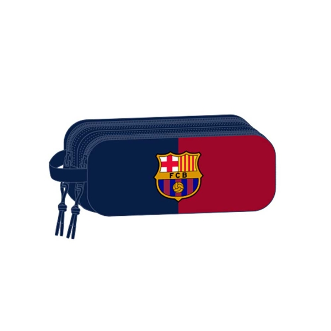 Safta F.C.Barcelona Estuche Portatodo 3D de 1L - 2 Compartimentos - Cierre de Cremallera - Asa de Mano - 21x8x6cm - Color Rojo y Azul 1