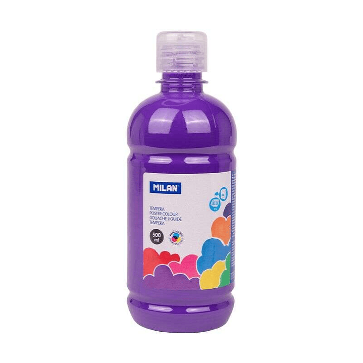 Milan Botella de Tempera 500ml - Tapon Dosificador - Secado Rapido - Mezclable - Color Violeta 1