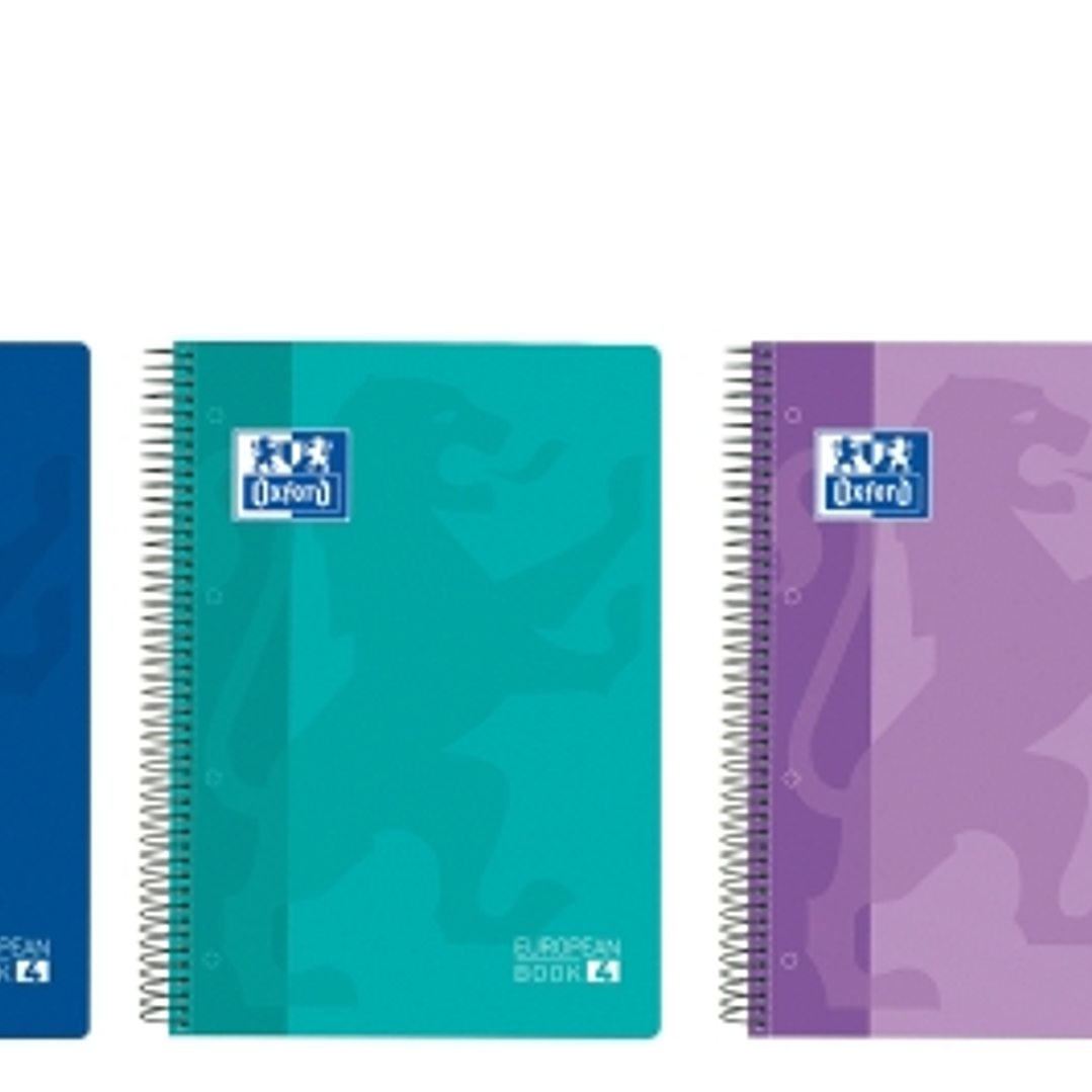 Oxford Europeanbook 4 Cuaderno A5+ Cuadriculado 5x5mm 120 Hojas 90gr - Tapa Superresistente - 4 Bandas de Color - Colores Vivos Surtidos 1