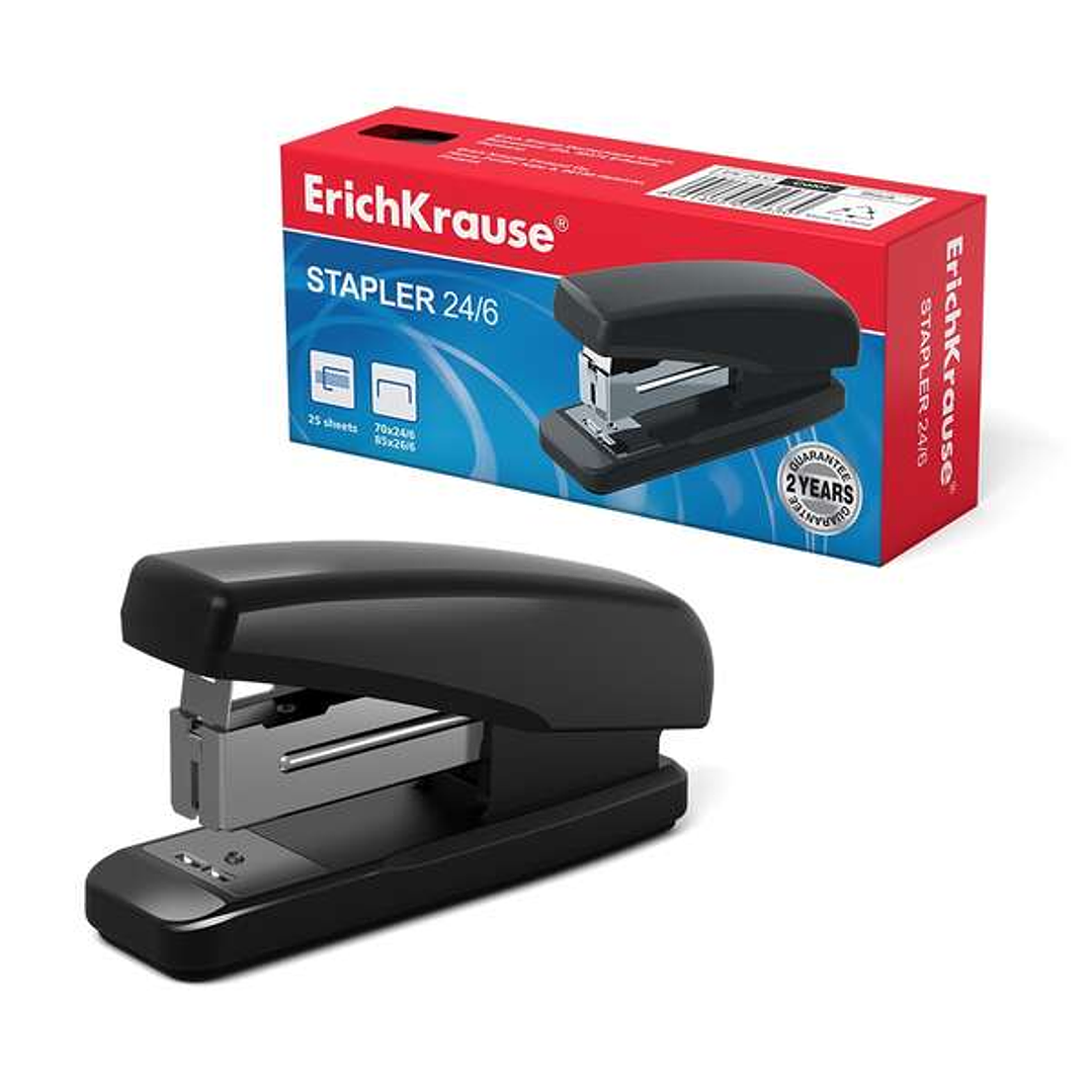 Erichkrause Classic Minigrapadora - Grapa hasta 25 Hojas - Para Grapas 24/6, 26/6 - Plastico Resistente a Golpes - Mecanismo de Acero - Color Negro 1