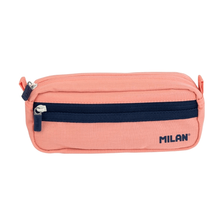 Milan Coleccion 430 Estuche Portatodo Rectangular 2 Compartimentos - Tejido Resistente a las Roturas y Rasgaduras - Medidas 21x8,5x6,1cm - Color Rosa 1