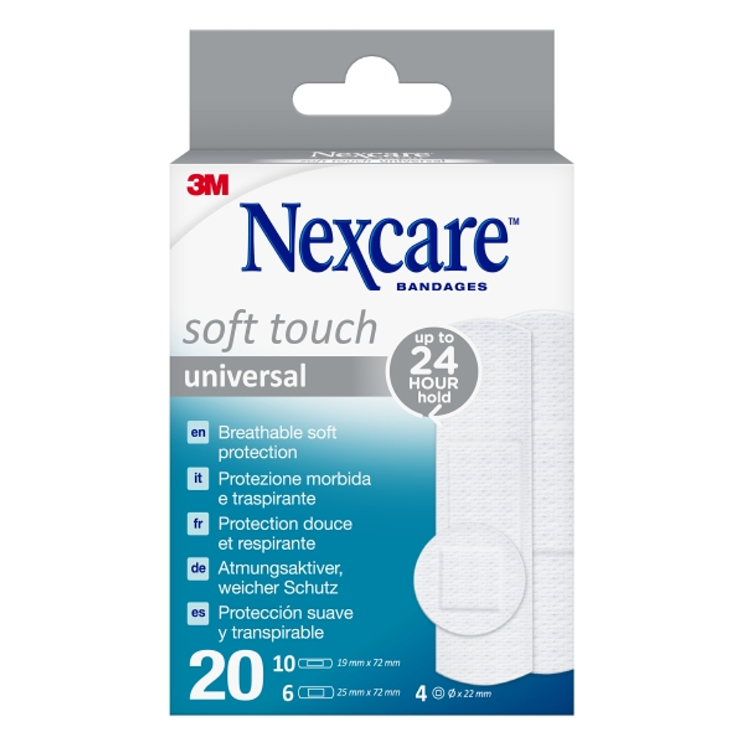 Nexcare Universal Soft Touch Pack de 20 Apositos Surtidos - Transpirable - Tacto Agradable - Color Blanco 1