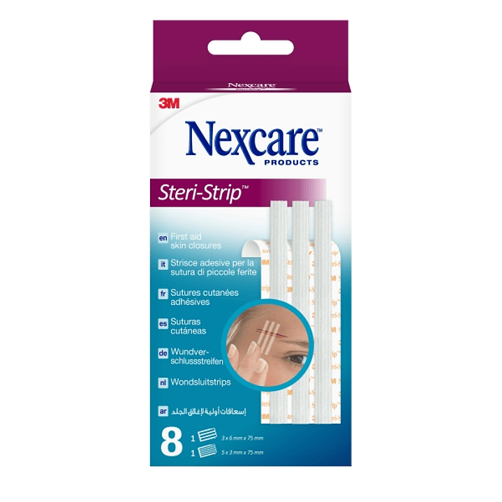 Nexcare Steri-Strip Pack de 8 Suturas Cutaneas Surtidas - Adhesivas - Transpirable - Color Blanco 1