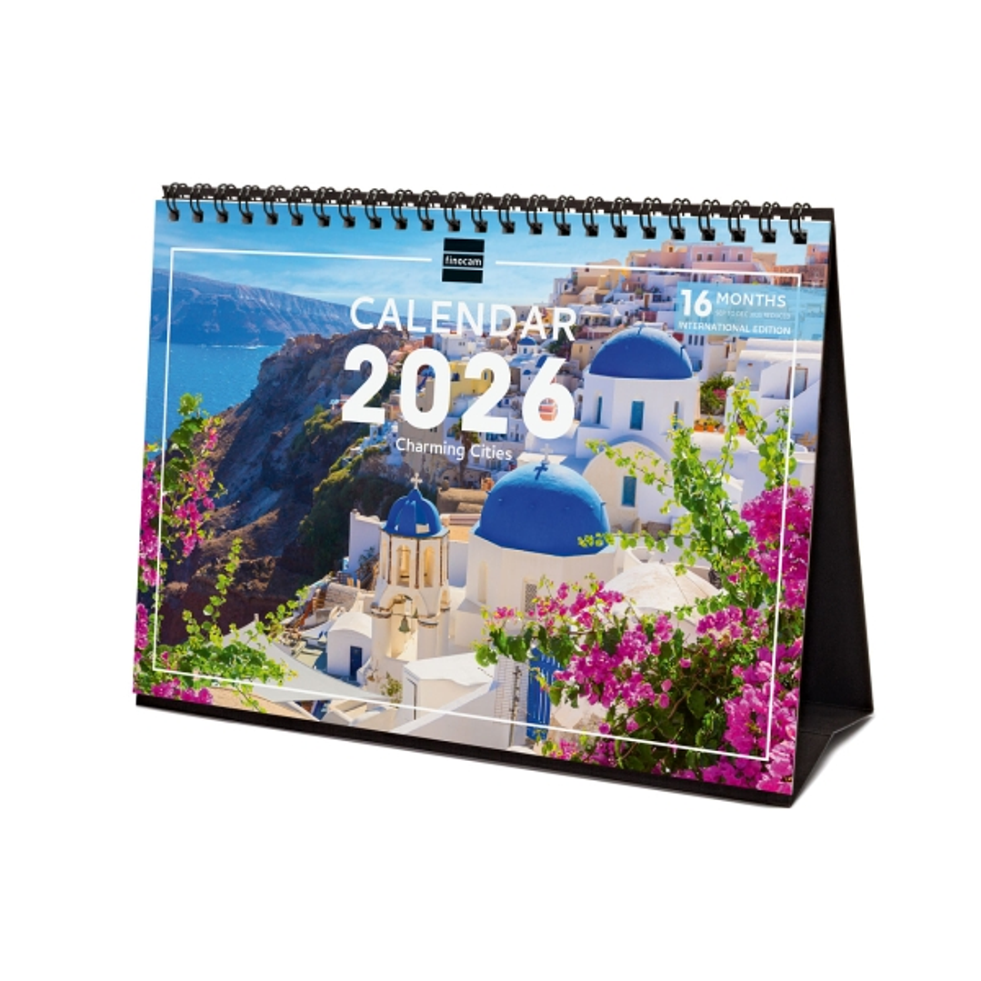 Finocam Calendario de Sobremesa Internacional - Anual 2026 - Imagenes Variadas - 210x70x155mm - Tematica de Ciudades y Pueblos 1