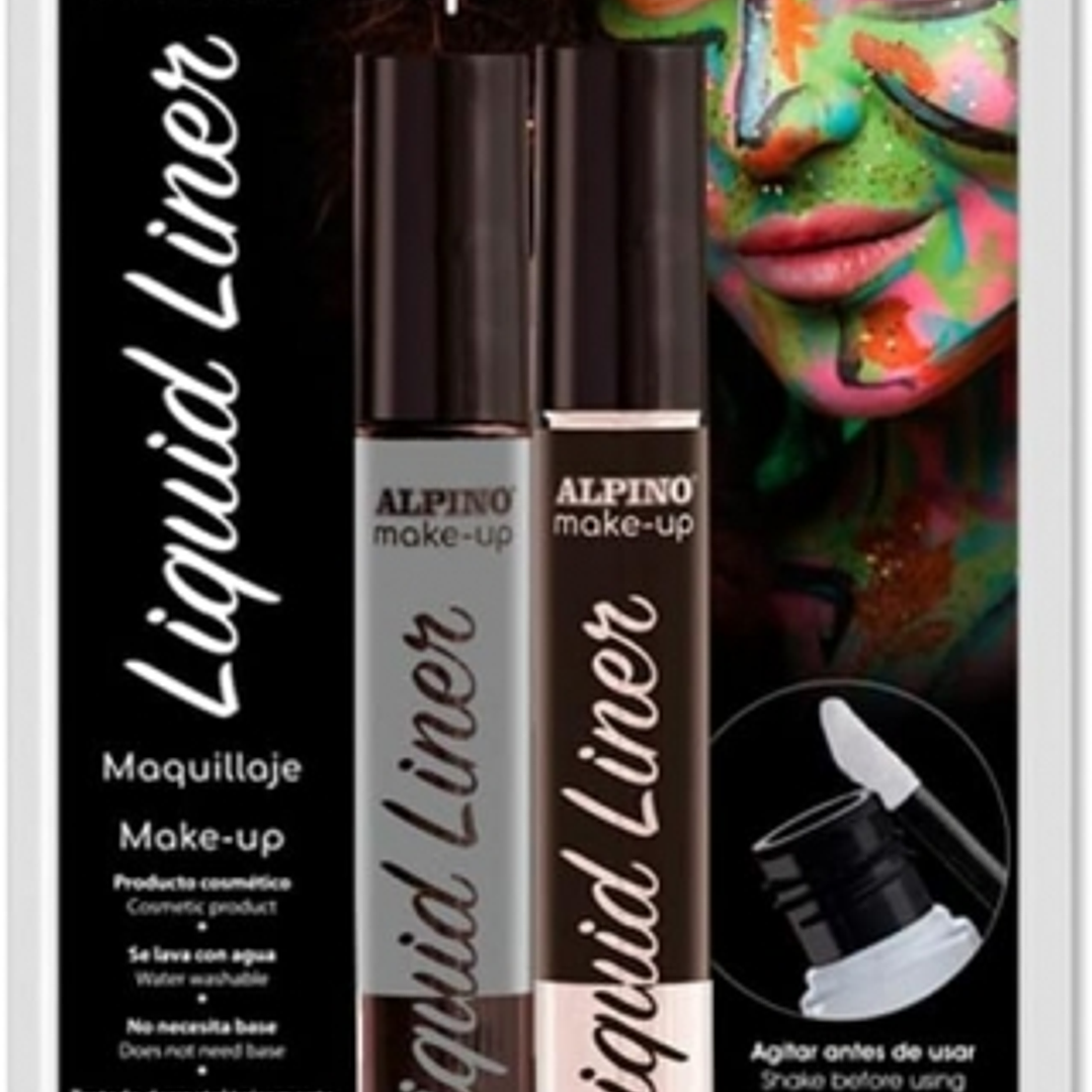 Alpino Make-up Liquid Liner Pack con 2 Botes de Maquillaje Liquido con Aplicador - Se Lava con Agua - Testado Dermatologicamente - Colores Blanco y Ne 1