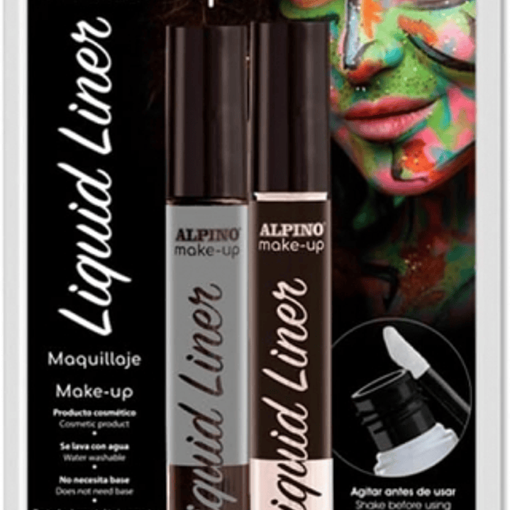 Alpino Make-up Liquid Liner Pack con 2 Botes de Maquillaje Liquido con Aplicador - Se Lava con Agua - Testado Dermatologicamente - Colores Blanco y Ne 1