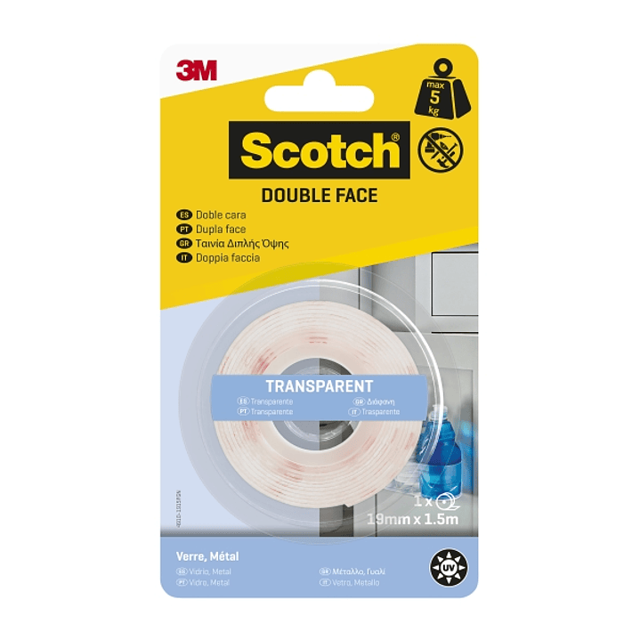 Scotch Cinta Adhesiva de Doble Cara 19mm x 1.5m - Transparente 1