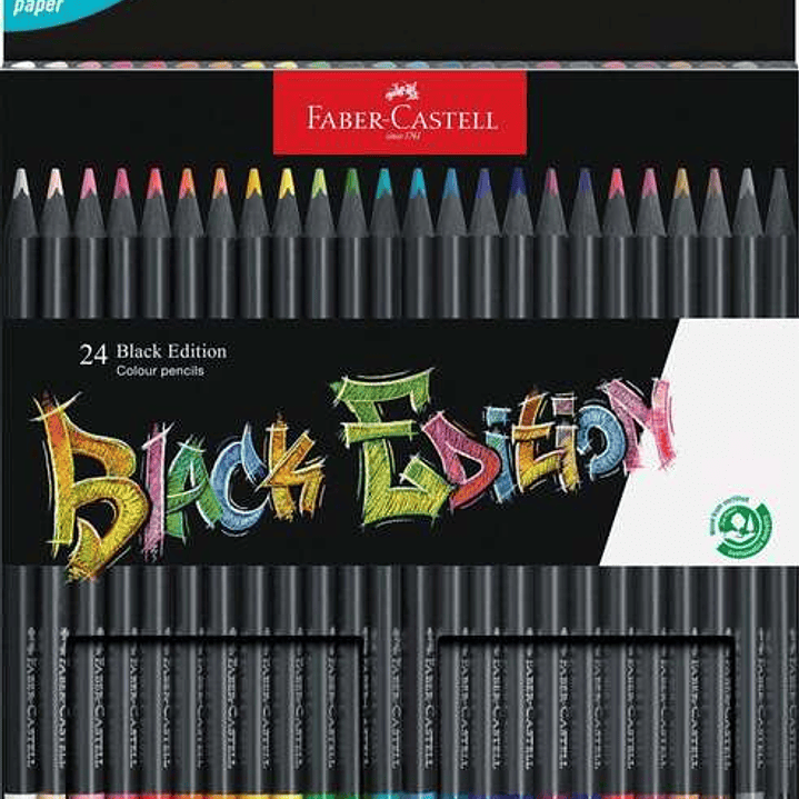 Faber-Castell Black Edition Pack de 24 Lapices de Colores - Mina Supersuave - Madera Negra - Ideales para Dibujo sobre Papel Claro, Oscuro y de Colore 1