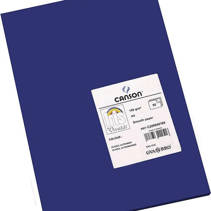 Canson Guarro Pack de 50 Cartulinas Iris A4 de 185g - 21x29.7cm - Color Azul Ultramar 1