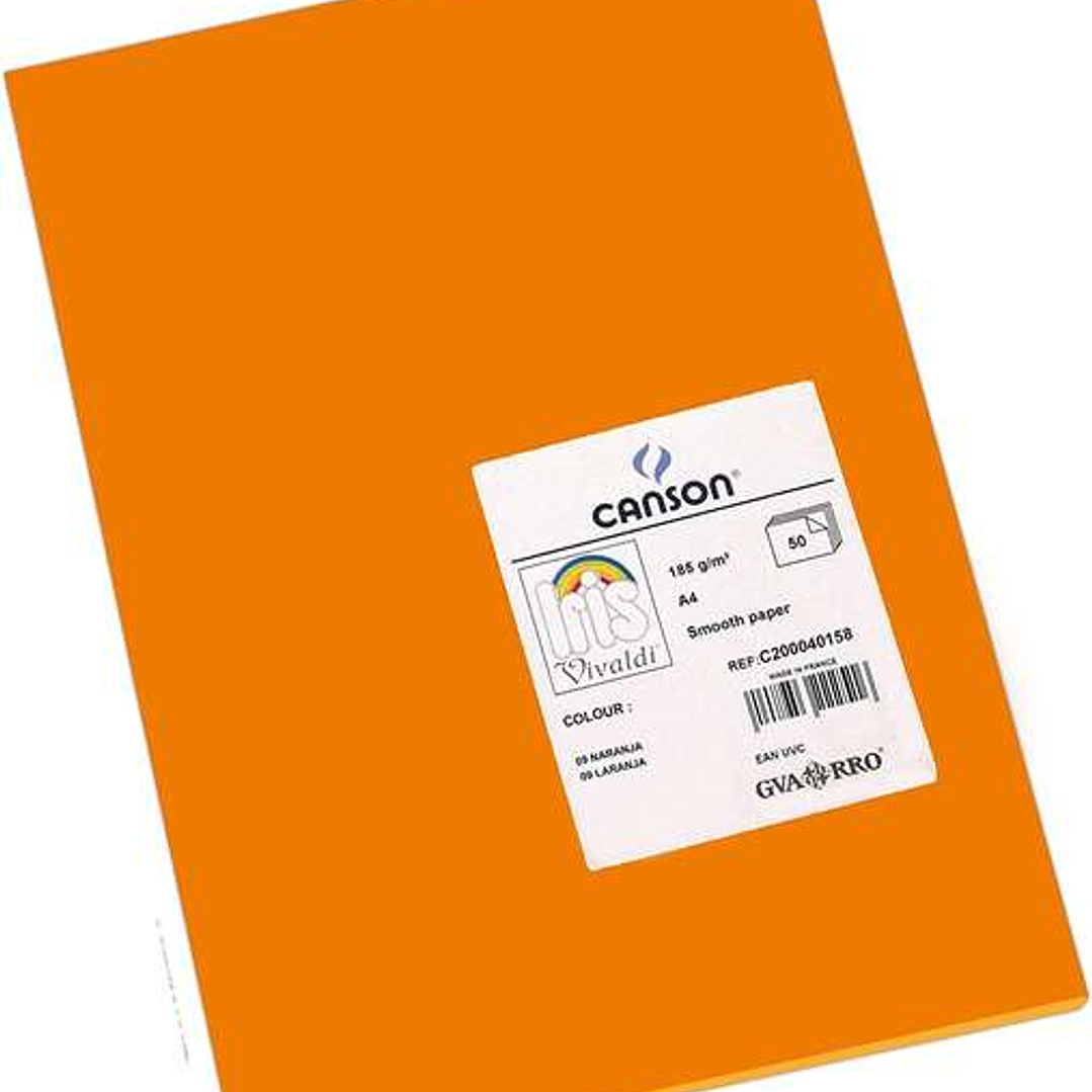 Canson Guarro Pack de 50 Cartulinas Iris A4 de 185g - 21x29.7cm - Color Naranja 1