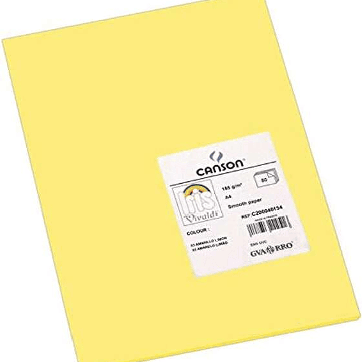 Canson Guarro Pack de 50 Cartulinas Iris A4 de 185g - 21x29.7cm - Color Amarillo Limon 1