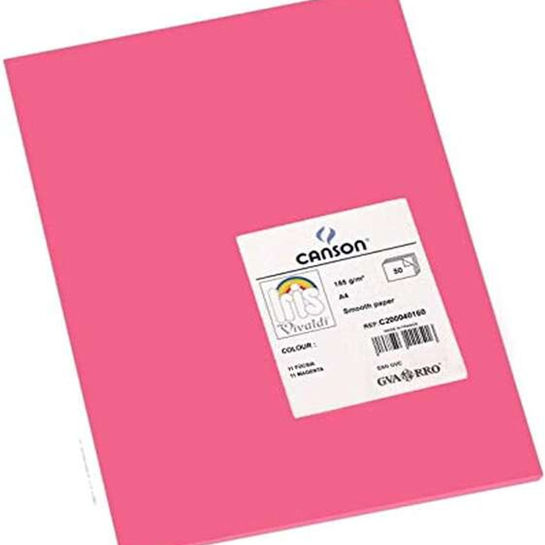 Canson Guarro Pack de 50 Cartulinas Iris A4 de 185g - 21x29.7cm - Color Fucsia 1