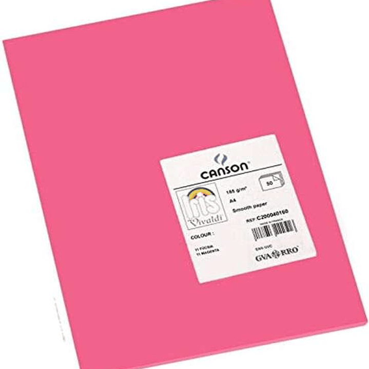 Canson Guarro Pack de 50 Cartulinas Iris A4 de 185g - 21x29.7cm - Color Fucsia 1
