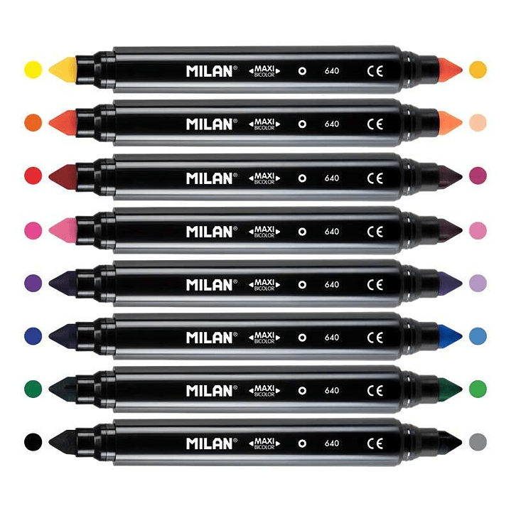Milan Pack de 8 Rotuladores Maxi Bicolor Doble Punta - Punta Conica 7.5mm - Tinta al Agua - Lavable - Colores Surtidos 1