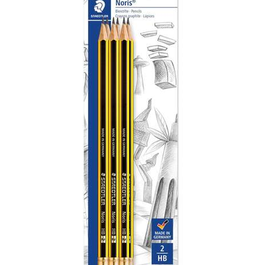 Staedtler Noris 122 Pack de 6 Lapices de Grafito Hexagonales 2HB con Goma - Resistencia a la Rotura - Madera de Bosques Sostenibles 1