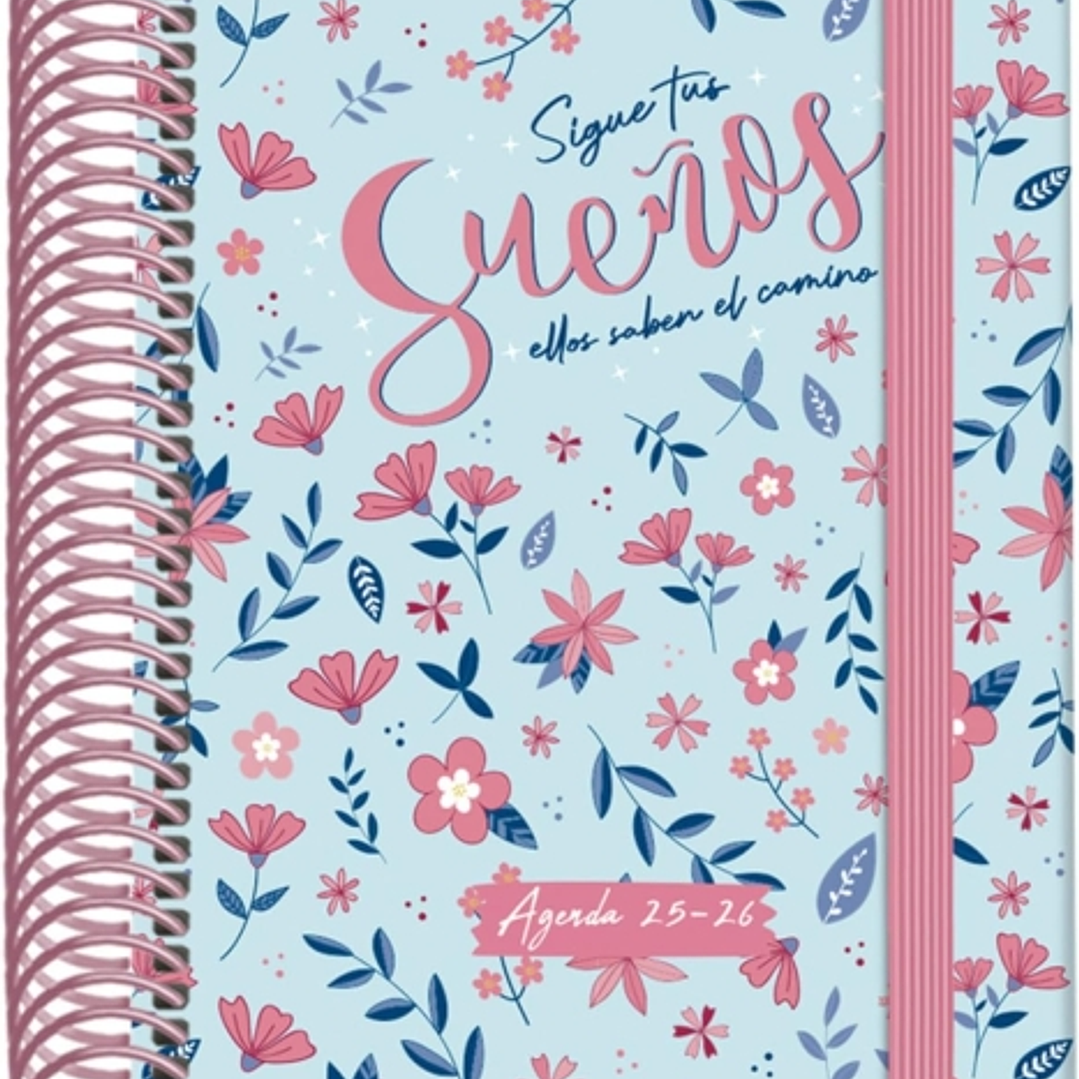 Dohe Blossom Agenda Escolar 25/26 Espiral A6 - Dia Pagina - Papel 70g/m2 - 4 Hojas de Pegatinas - Cubierta de Carton Plastificado - Cierre con Goma El 1