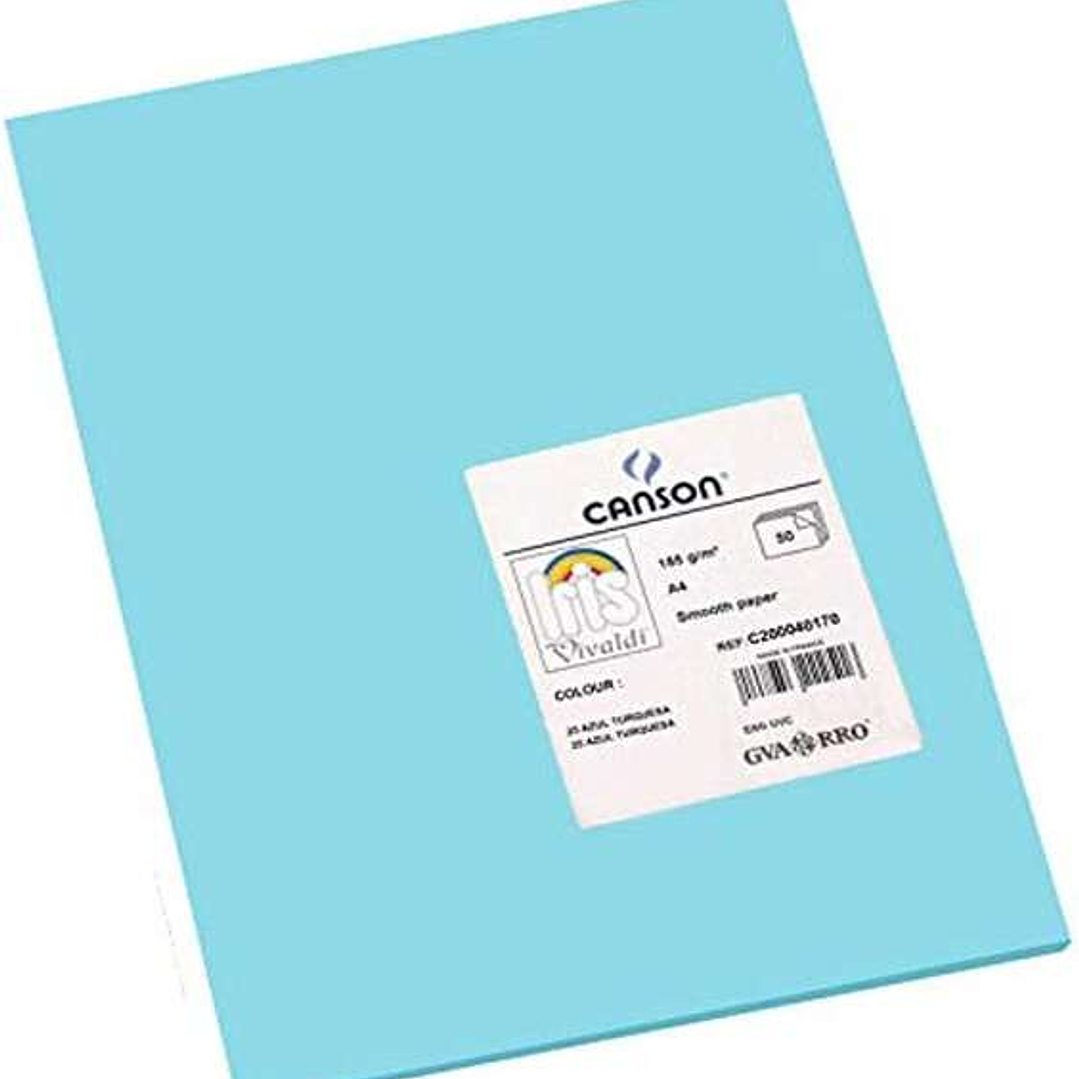 Canson Guarro Pack de 50 Cartulinas Iris A4 de 185g - 21x29.7cm - Color Azul Turquesa 1