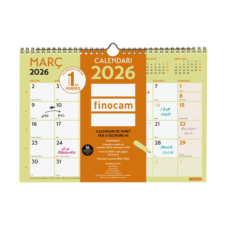 Finocam Grafik Calendario de Pared en Catalan - Anual 2026 - 297x10x212mm - Espacio para Escribir - Color Surtidos 1