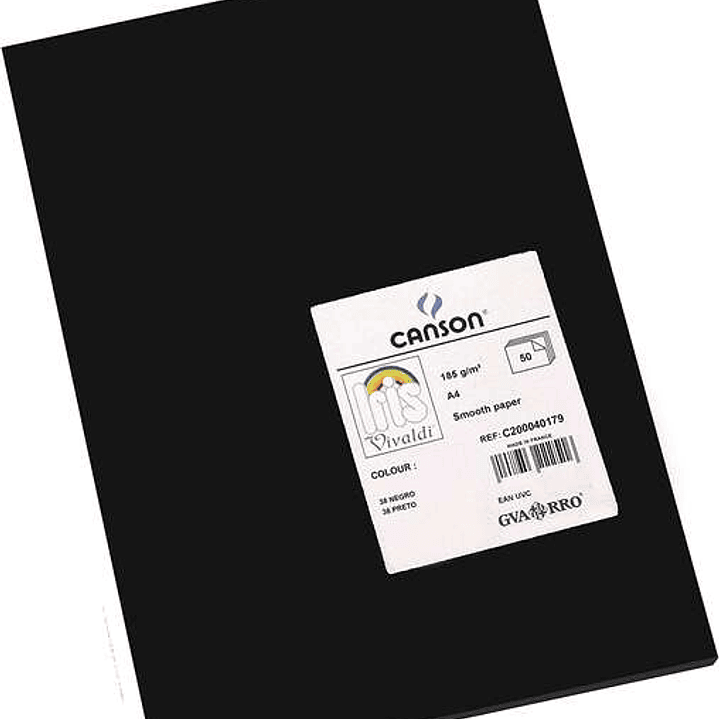 Canson Guarro Pack de 50 Cartulinas Iris A4 de 185g - 21x29.7cm - Color Negro 1