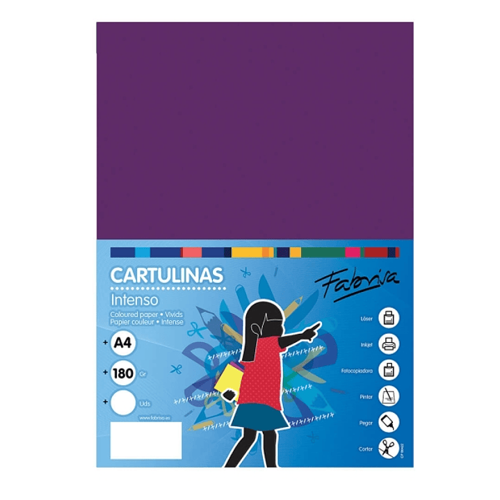 Fabrisa Pack de 50 Cartulinas 180 g/m² - Tamaño A4 - Color Morado 1